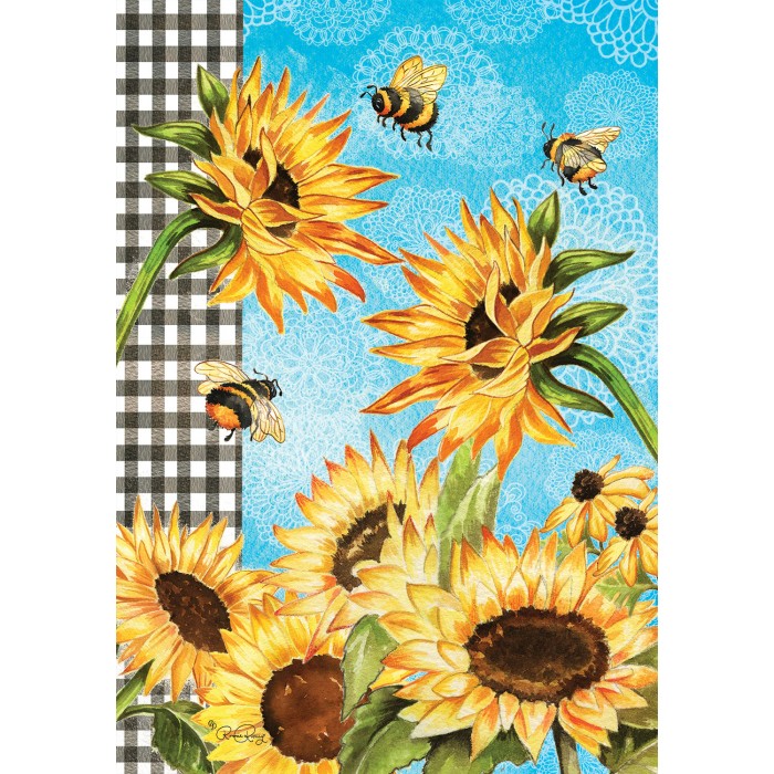 Drapeau décoratif , abeilles et tournesols ( grand 28x40)