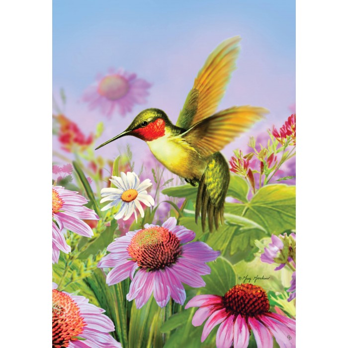 Oiseau mouche et fleurs ( petit 12 x 18 )