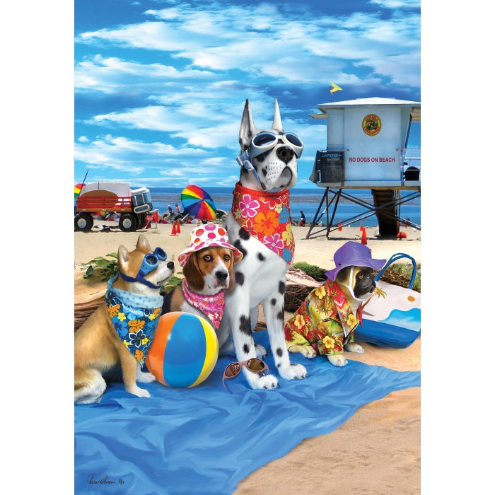 Drapeau décoratif , les chiens a la plage ( grand 28x40)