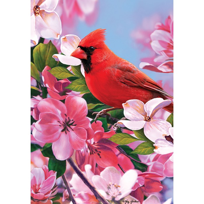 Cardinal et fleurs ( petit 12 x 18 )