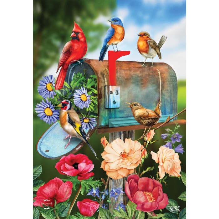 Oiseaux et boîte aux lettres - Drapeau décoratif