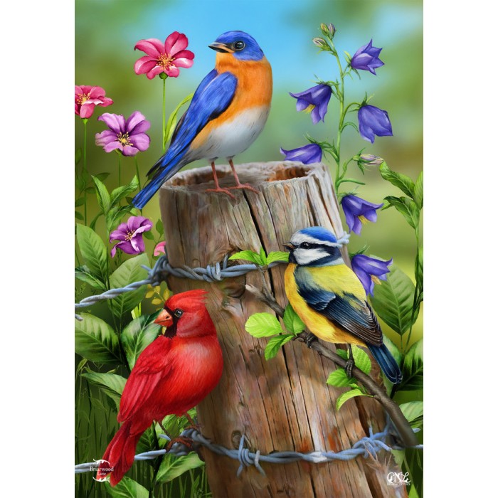 Poteau de clôture et oiseaux - Drapeau décoratif