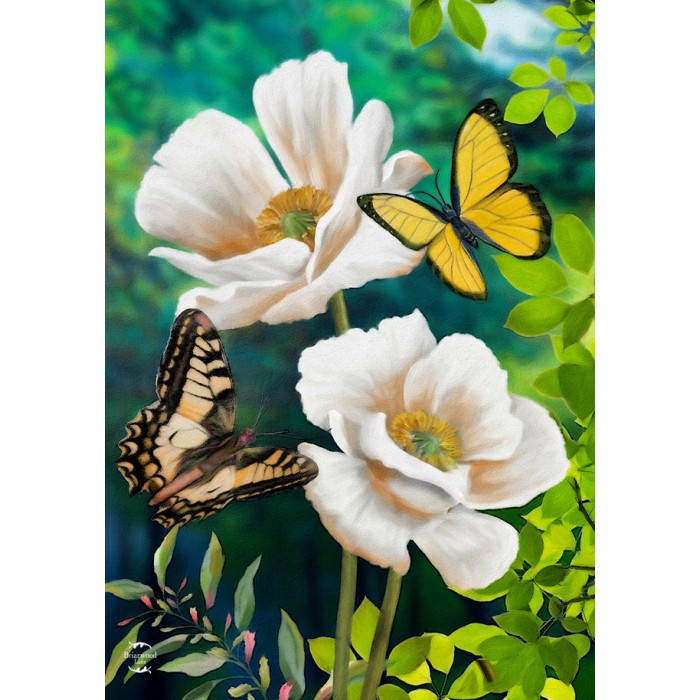 Papillons et coquelicots - Drapeau décoratif