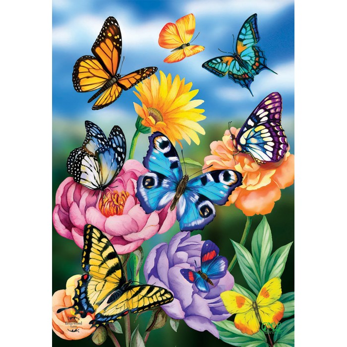 Papillons dans le jardin - Drapeau décoratif