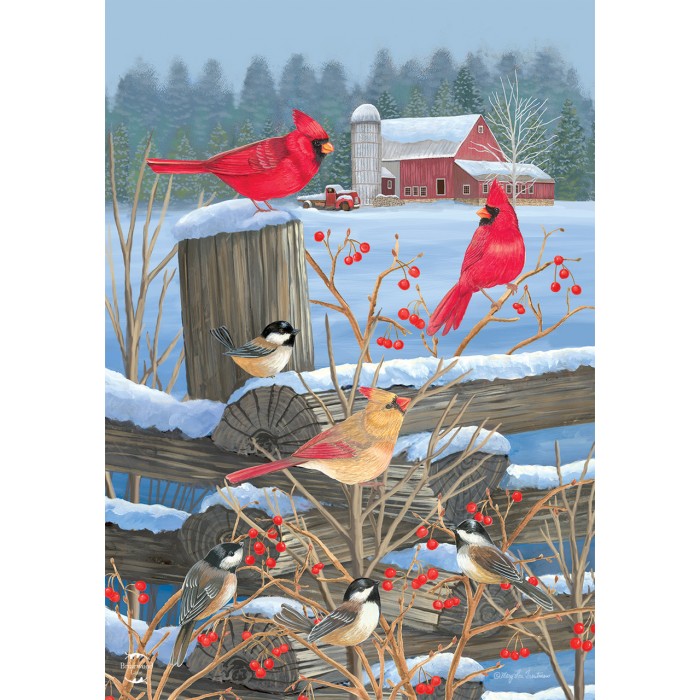 Les oiseaux en hiver - Drapeau décoratif