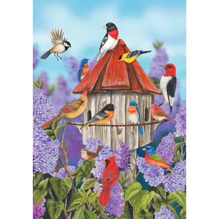 Oiseaux et lilas - Drapeau décoratif