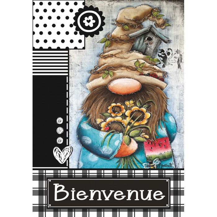Gnome bienvenue par Valérie Migneault - Drapeau décoratif